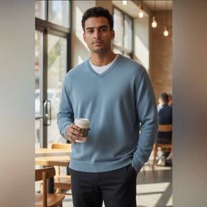 Club Room Men's Cashmere V-Neck Sweater Blue Sz L